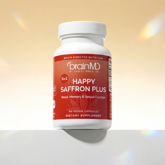 BRAINMD Dr Amen Happy Saffron Plus - 90 Capsules - with Saffron Flower Extract, Curcumin & Zinc - Vegan, Gluten Free - 30 Servings