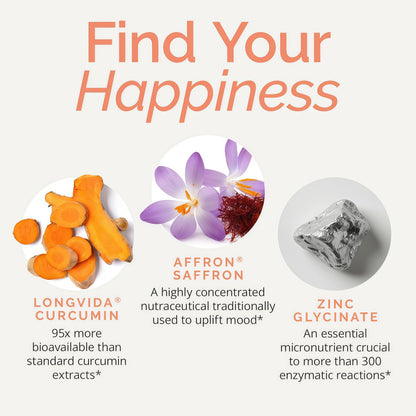 BRAINMD Dr Amen Happy Saffron Plus - 90 Capsules - with Saffron Flower Extract, Curcumin & Zinc - Vegan, Gluten Free - 30 Servings